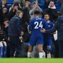 Reece James of Chelsea is replaced by team mate Cesar Azpilicueta after picking up an injury (Photo by Justin Setterfield/Getty Images)