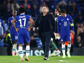Frank Lampard, Caretaker Manager of Chelsea, looks on after their side's defeat in the UEFA Champions League quarterfinal (Photo by Clive Rose/Getty Images)
