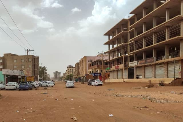 Closed shops are pictured in the south of Khartoum on April 24