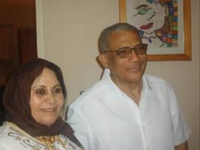 Abdalla Sholgami, 85, (right) a retired businessman from north London, and his wife Alaweya Rishwan, 75,  (left) are trapped in their home opposite the British embassy in central Khartoum.