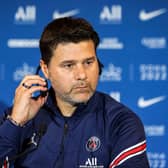 Paris Saint-Germain’s Argentinian head coach Mauricio Pochettino gives a press conference during the spring training camp (Photo by KARIM JAAFAR/AFP via Getty Images)