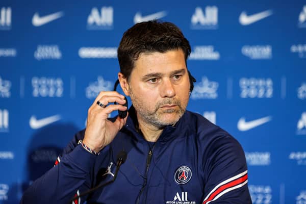 Paris Saint-Germain’s Argentinian head coach Mauricio Pochettino gives a press conference during the spring training camp (Photo by KARIM JAAFAR/AFP via Getty Images)