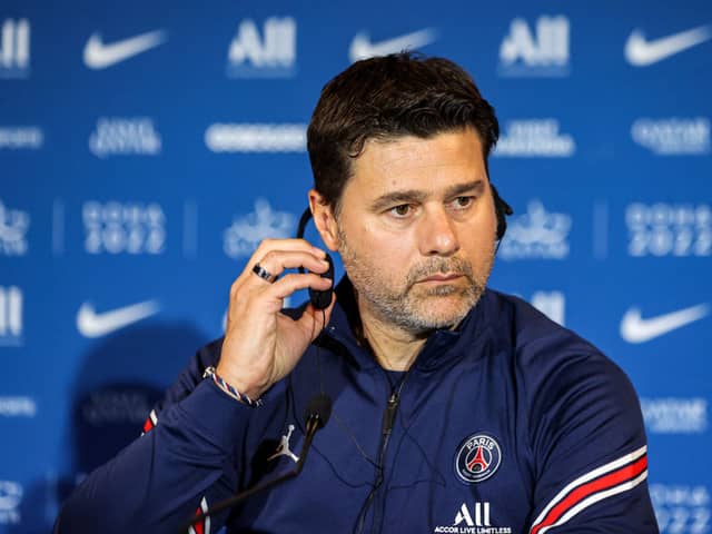 Paris Saint-Germain’s Argentinian head coach Mauricio Pochettino gives a press conference during the spring training camp (Photo by KARIM JAAFAR/AFP via Getty Images)
