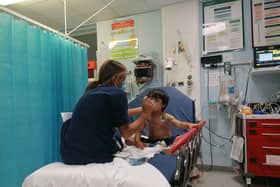 Ruth Fitzharris’ son in hospital following an asthma attack in August 2022. Credit: Ruth Fitzharris.
