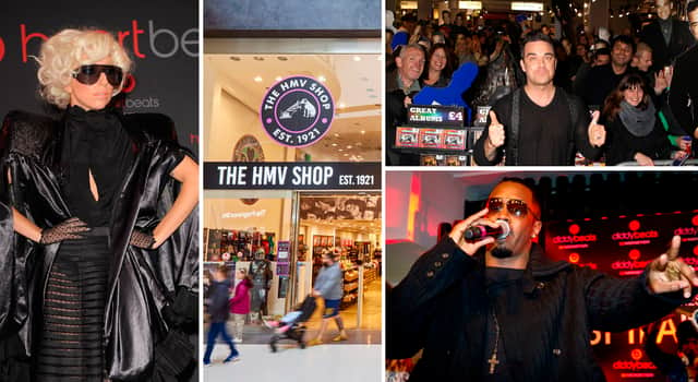 Lady Gaga, Robbie Williams and P Diddy have all appeared at HMV in Oxford Street over the years. (Photos Getty/HMV)