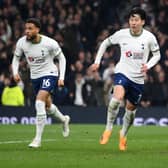 Son Heung-Min of Tottenham Hotspur celebrates after scoring the team’s second goal during the Premier League match (Photo by Shaun Botterill/Getty Images)