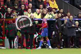 Wilfried Zaha of Crystal Palace is subbed off after picking up an injury during the Premier League match  (Photo by Ryan Pierse/Getty Images)