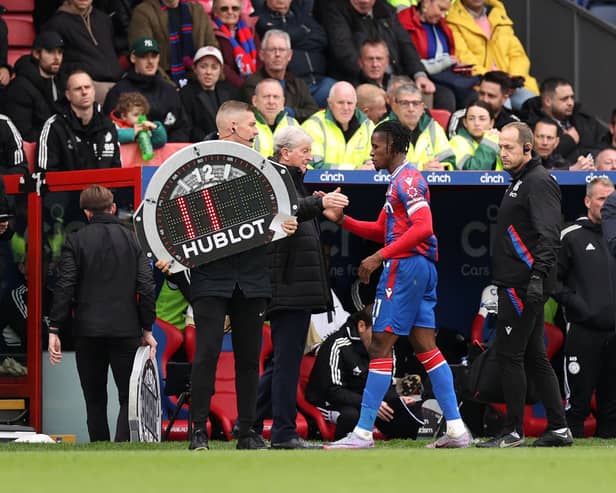 Wilfried Zaha of Crystal Palace is subbed off after picking up an injury during the Premier League match  (Photo by Ryan Pierse/Getty Images)