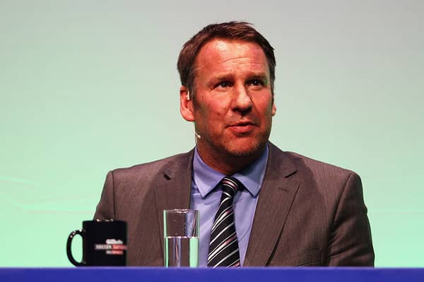 Paul Merson answers questions during Gillette Soccer Saturday Live with Jeff Stelling on March (Photo by Bryn Lennon/Getty Images)