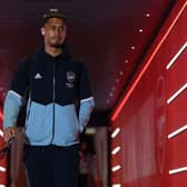 William Saliba of Arsenal arrives at the stadium before the UEFA Europa League round of 16 leg two (Photo by David Price/Arsenal FC via Getty Images)