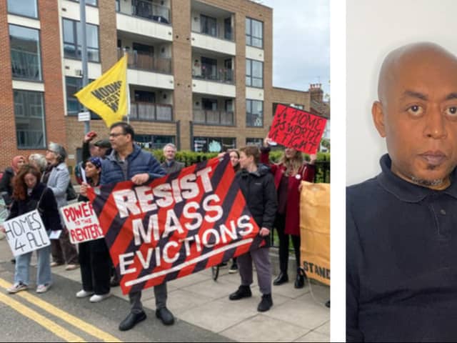 A London Renters Union protest and Petrus Burin. (Photos by London Renters Union/Petrus Burin)