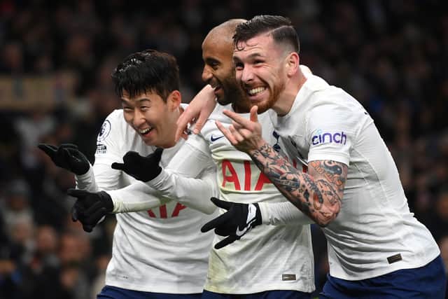 Lucas Moura celebrates after scoring a goal for Tottenham Hotspur.  