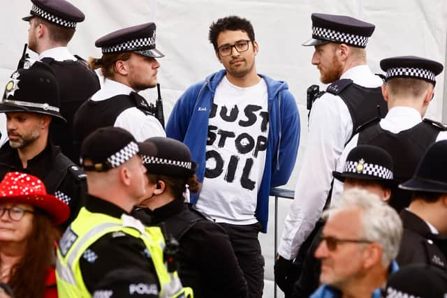 Kush Naker of Just Stop Oil.  (Photo by Yara Nardi - WPA Pool/Getty Images)