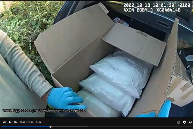 The Met Police seized three boxes containing drugs from the boot of Hines’ car. Credit: Met Police.