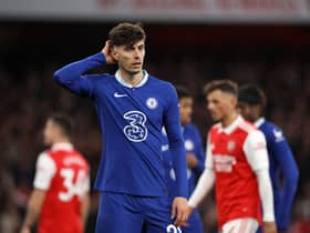  Kai Havertz of Chelsea reacts during the Premier League match between Arsenal FC and Chelsea FC  (Photo by Alex Pantling/Getty Images)