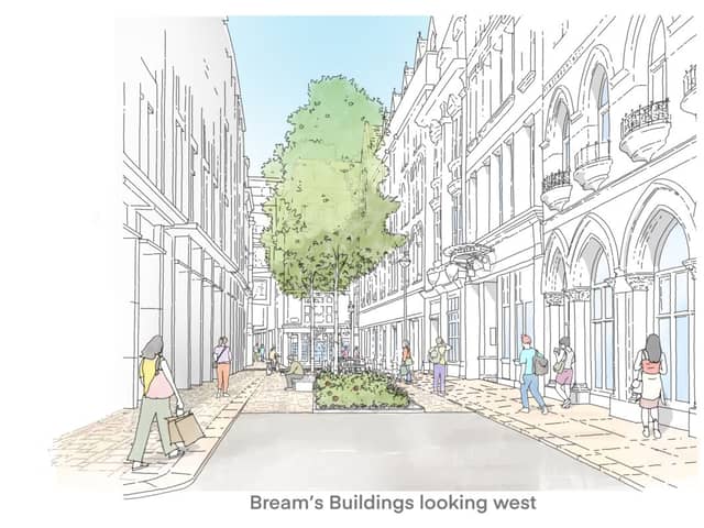 Bream’s Buildings looking west just off Chancery Lane. Credit: City of London Corporation.