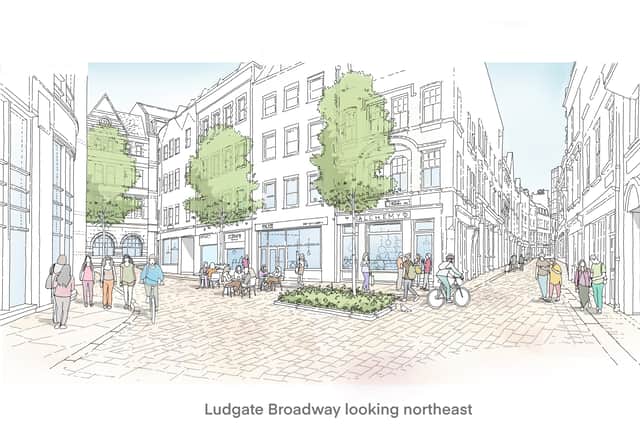 A mock-up of what Ludgate Broadway may look like under the new plans. Credit: City of London Corporation.