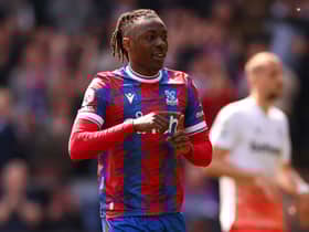 Eberechi Eze of Crystal Palace celebrates after scoring the team’s fourth goal from a penalty  (Photo by Marc Atkins/Getty Images)