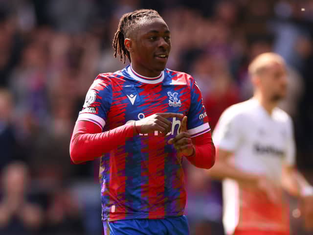 Eberechi Eze of Crystal Palace celebrates after scoring the team’s fourth goal from a penalty  (Photo by Marc Atkins/Getty Images)