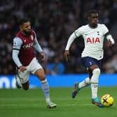 Yves Bissouma of Tottenham Hotspur and Douglas Luiz of Aston Villa during the Premier League match (Photo by Eddie Keogh/Getty Images)