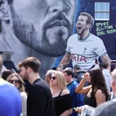 : A general view of a new Harry Kane mural as fans arrive at the stadium prior to the Premier League match  (Photo by Richard Heathcote/Getty Images)