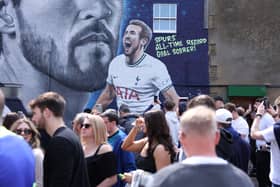 : A general view of a new Harry Kane mural as fans arrive at the stadium prior to the Premier League match  (Photo by Richard Heathcote/Getty Images)