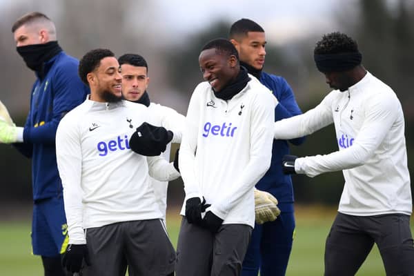 enham Hotspur react during a Tottenham Hotspur training session ahead of their UEFA Champions League round of 16  (Photo by Alex Davidson/Getty Images)