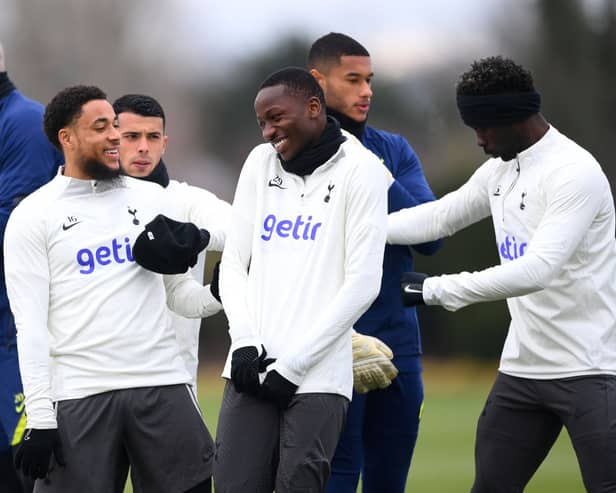 enham Hotspur react during a Tottenham Hotspur training session ahead of their UEFA Champions League round of 16  (Photo by Alex Davidson/Getty Images)