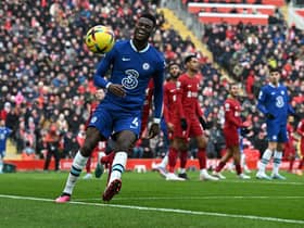 Chelsea's French defender Benoit Badiashile eyes the ball during the English Premier League football match (Photo by PAUL ELLIS/AFP via Getty Images)