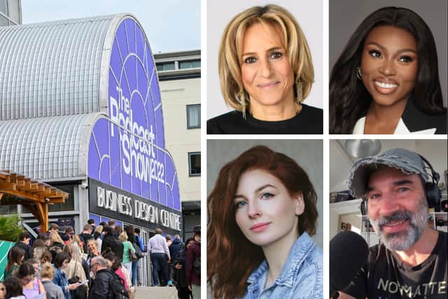 Emily Maitlis, Patricia Bright, Adam Buxton and Alice Levine will be at The Podcast Show 2023.