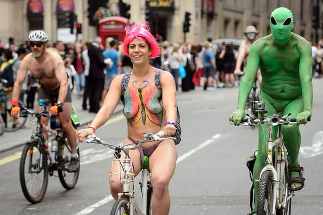 Naked cyclists will take to the streets of London and around the world to protest car culture and oil dependency. Credit: Getty Images