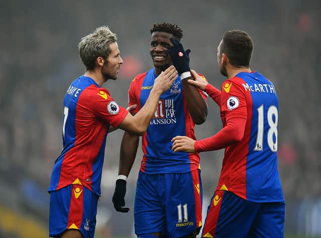  Yohan Cabaye of Crystal Palace (L) and James McArthur of Crystal Palace (R) attempt to calm down  (Photo by Dan Mullan/Getty Images)