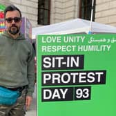 British-Iranian activist Vahid Beheshti resumes his protest outside the Foreign Office