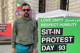 British-Iranian activist Vahid Beheshti resumes his protest outside the Foreign Office