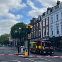 A fire engine collided with a pedestrian in Upper Street, Islington. (Photo by André Langlois)