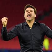 Mauricio Pochettino, Manager of Tottenham Hotspur celebrates victory after the UEFA Champions League  (Photo by Dan Mullan/Getty Images )