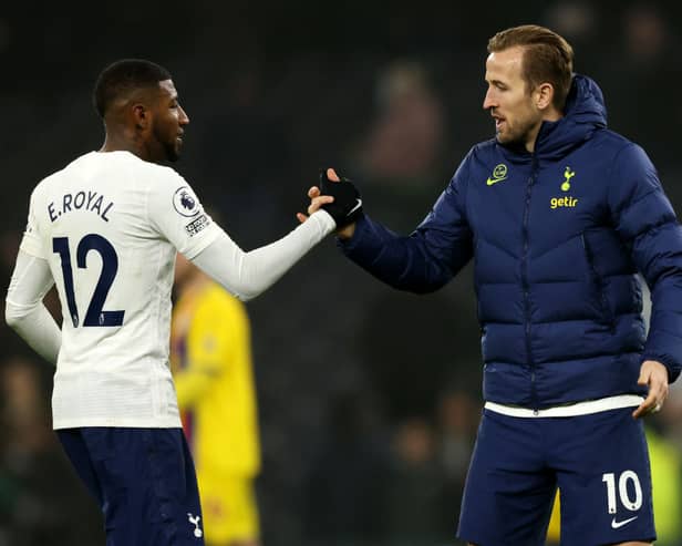 Emerson Royal and Harry Kane of Tottenham Hotspur interact after the Premier League match  (Photo by Paul Harding/Getty Images)