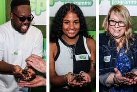 Darnell Hornsby, Casey Thompson and Gemma Ogundele take control of their fear of spiders at ZSL London Zoo. (Photo by ZSL)