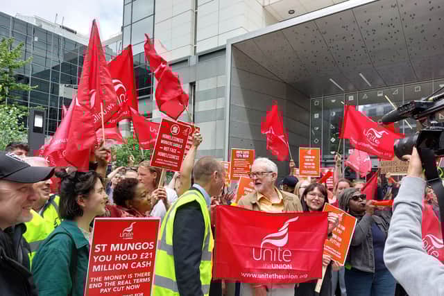 Jeremy Corbyn at the St Mungo’s strike in London. Credit: Ben Lynch.