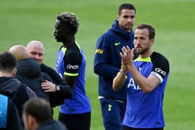Harry Kane of Tottenham Hotspur applauds the fans after the team's victory during the Premier League match  (Photo by Gareth Copley/Getty Images)