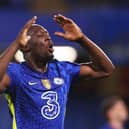 Romelu Lukaku of Chelsea reacts after missing a chance during the Premier League match (Photo by Clive Rose/Getty Images)
