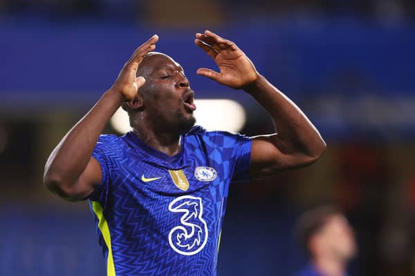Romelu Lukaku of Chelsea reacts after missing a chance during the Premier League match (Photo by Clive Rose/Getty Images)