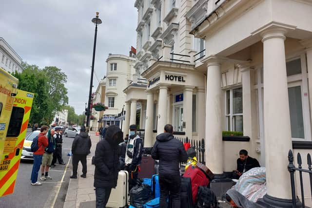 The group had been camped outside the hotel since Wednesday evening (May 31). Credit: Ben Lynch.