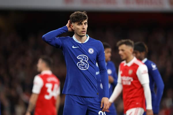  Kai Havertz of Chelsea reacts during the Premier League match between Arsenal FC and Chelsea FC  (Photo by Alex Pantling/Getty Images)