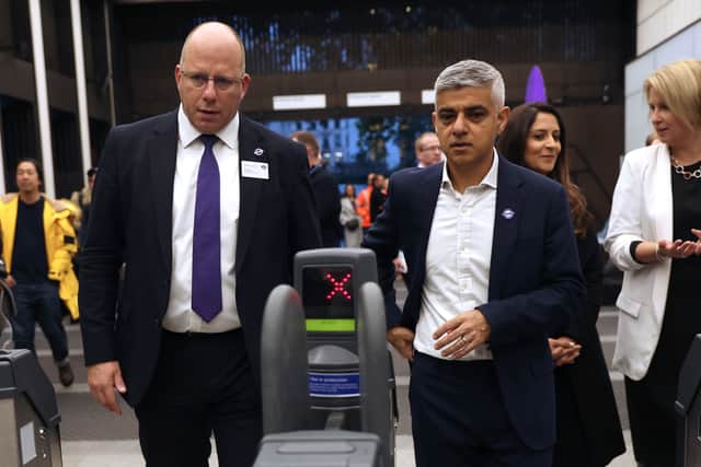 Andy Lord and Sadiq Khan at the opening day for Bond Street on the Elizabeth line in October. (Photo by Isabel Infantes/Getty Images)