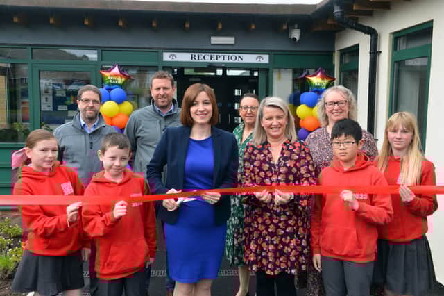 Shadow Education Secretary Bridget Phillipson opening the completely refurbished Burnside Academy school building.