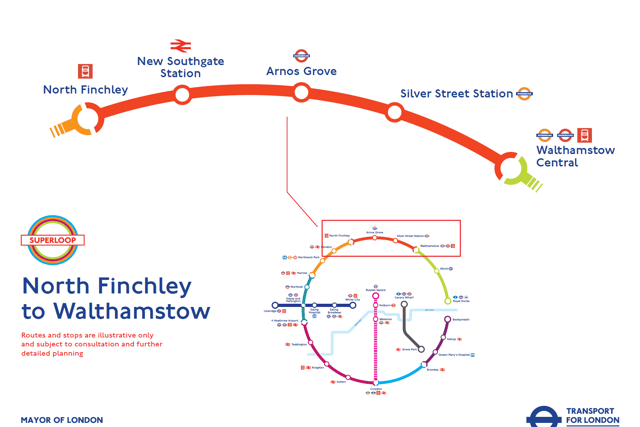 New proposed express bus route between North Finchley and Walthamstow