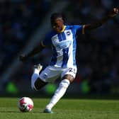 Moises Caicedo of Brighton lines up a shot during the Premier League match  (Photo by Charlie Crowhurst/Getty Images)