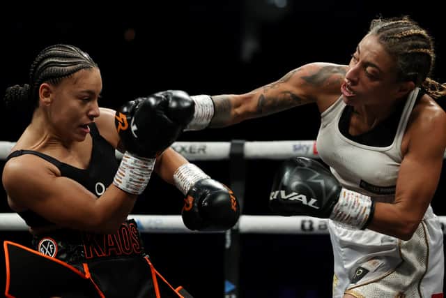 Buchra El Quaiss and Shannon Ryan exchange punches during Claressa Shields vs Savannah Marshall