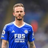 James Maddison of Leicester looks on during the Premier League match between Leicester City and West Ham United (Photo by Michael Regan/Getty Images)